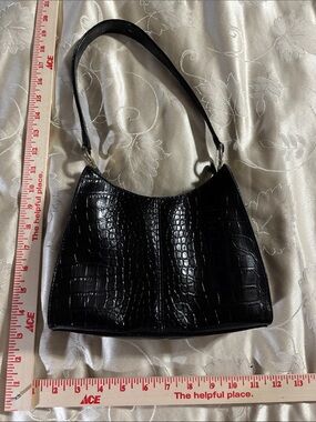 Liz Claiborne Black Croc-Embossed Mini Shoulder Bag
